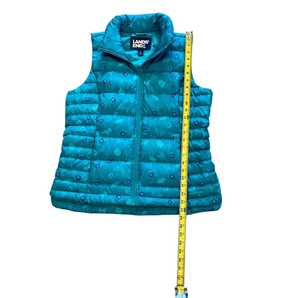 Lands' End Women's Down Puffer Vest Floral Print Teal Blue Lightweight Medium - Picture 6 of 7